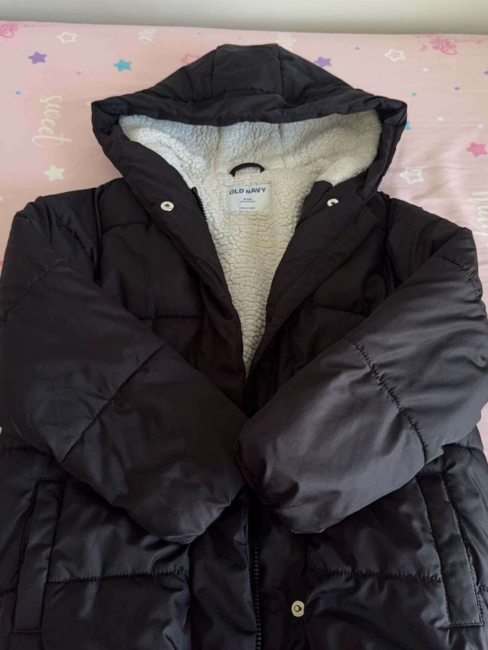Old Navy Kids  Black Sherpa-Lined Hooded Puffer Coat